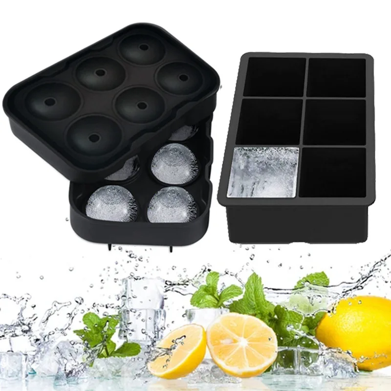 

8 Grid Food Grade Silicone Ice Cube Mold Black Big Square Tray Ice Mold With Lid Non-toxic Durable Bar Pub Wine Ice Blocks Maker