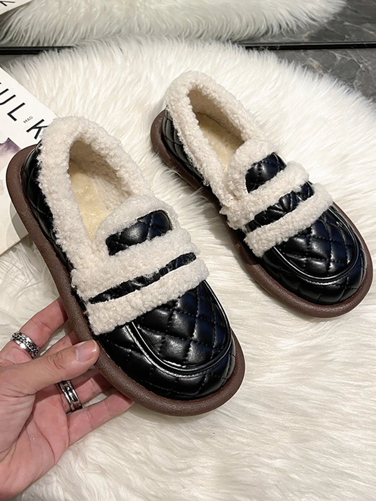 

Туфли женские с закрытым носком и круглым носком, на меху, без застежки