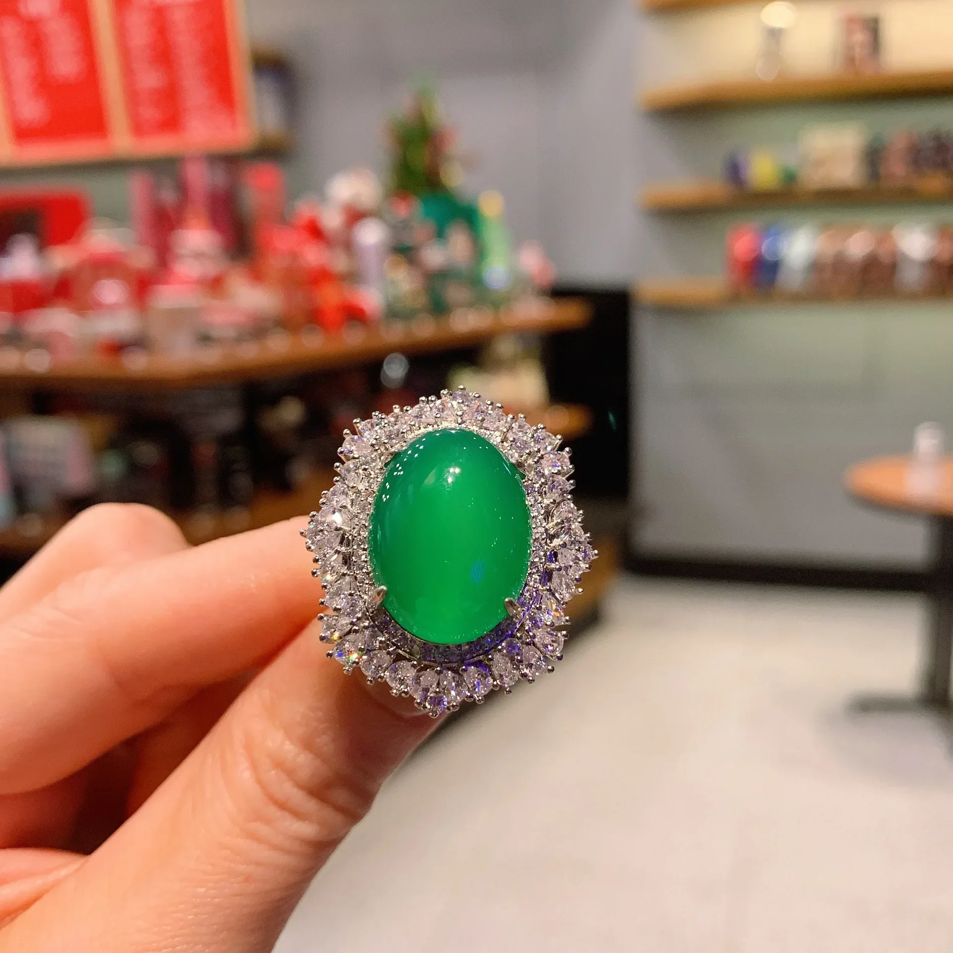 Лидер продаж кольцо-подвеска в форме зеленого халцедона 15 х20 дюймов