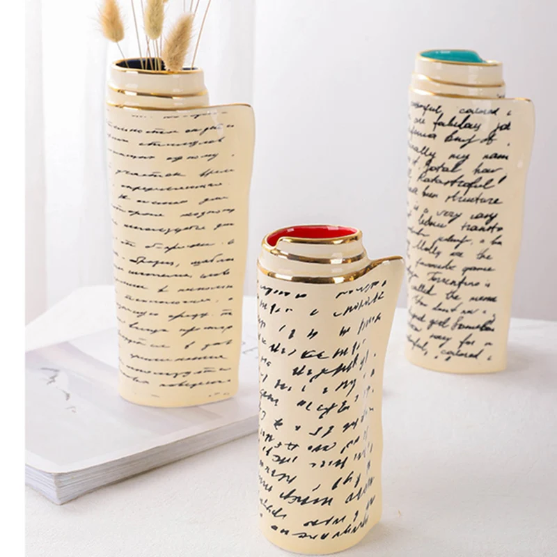 

Золотая Цветочная бутылка для гостиной, роскошный модный оригинальный цилиндрический фарфоровый дизайн, горшки, плетеные винтажные золоты...