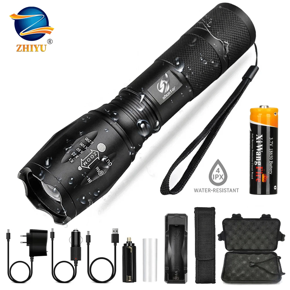 ZHIYU светодиодный фонарик ультра яркий фонарь T6 мощный 18650 перезаряжаемый