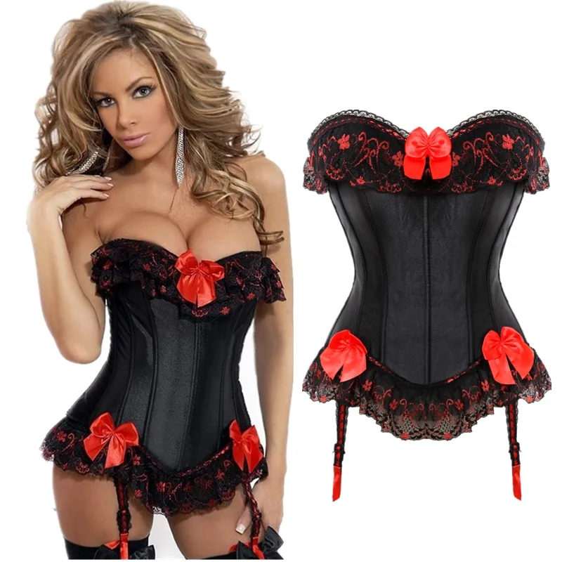 

Hot Popular Corsets Top for Women Bowknot Lace Up Corset Bustier Gothic Plus Size Sexy Corselet with Suspenders