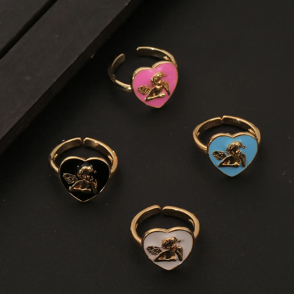 

European and American new copper heart-shaped angel ring simple women's jewelry cupid design Valentine's Day gift