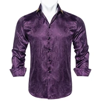 new arrival mens thin shirts silk long sleeve summer spring paisley plum purple business turn down collar shirt male blouses