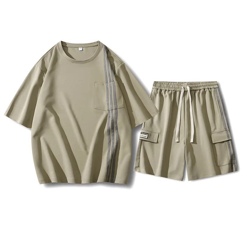 

Костюм спортивный мужской в полоску, корейский стиль, футболка и шорты, комплект одежды для баскетбола, спортивные штаны с коротким рукавом, лето