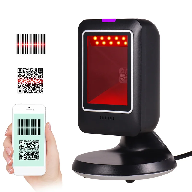 2D Omnidirectional Barcode Scanner 1D 2D QR Code Desktop Bar Code USB Reader for Supermarket Store Auto Sense Data Matrix Reader