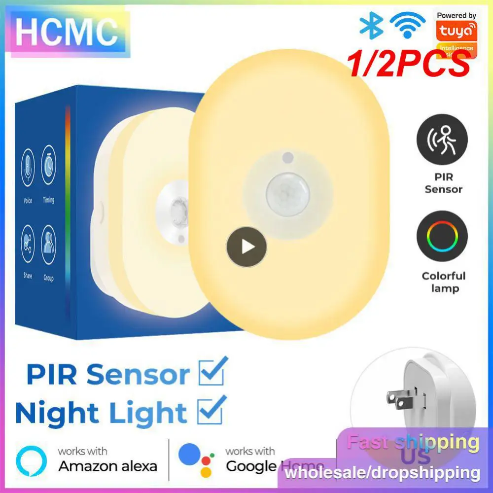 

1/2PCS WiFi Tuya Smart LED Night Light PIR Motion Sensor Light EU US UK Plug Wall Lamp Warm White RGB Room App Voice For Alexa