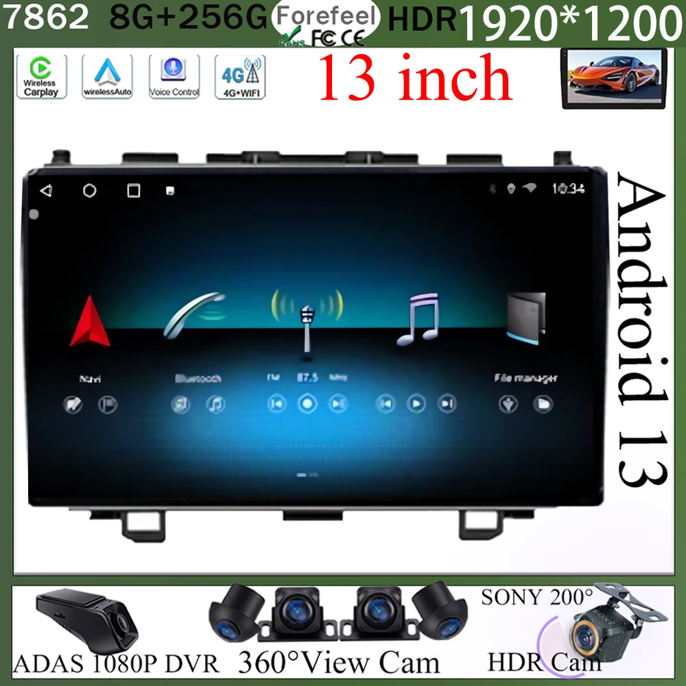 13-дюймовый Carplay Android для HONDA CR-V 3 RE CRV 2007-2011 автомобильный радиоприемник