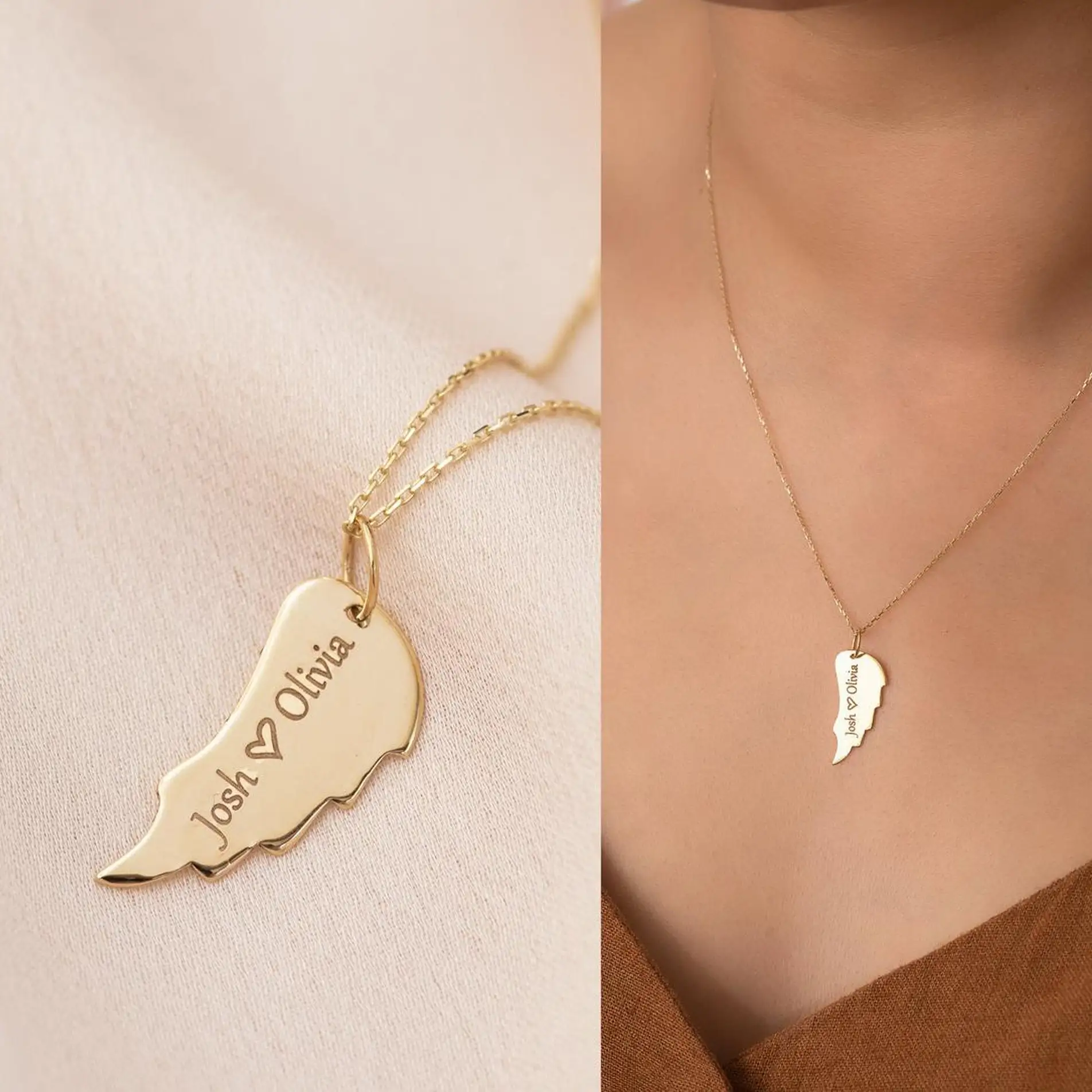 

Custom Engrave Angel Wing Name Necklace, Stainless Steel Wing Memorial Necklace, Dainty Gold Personalized Wing Keepsake Necklace