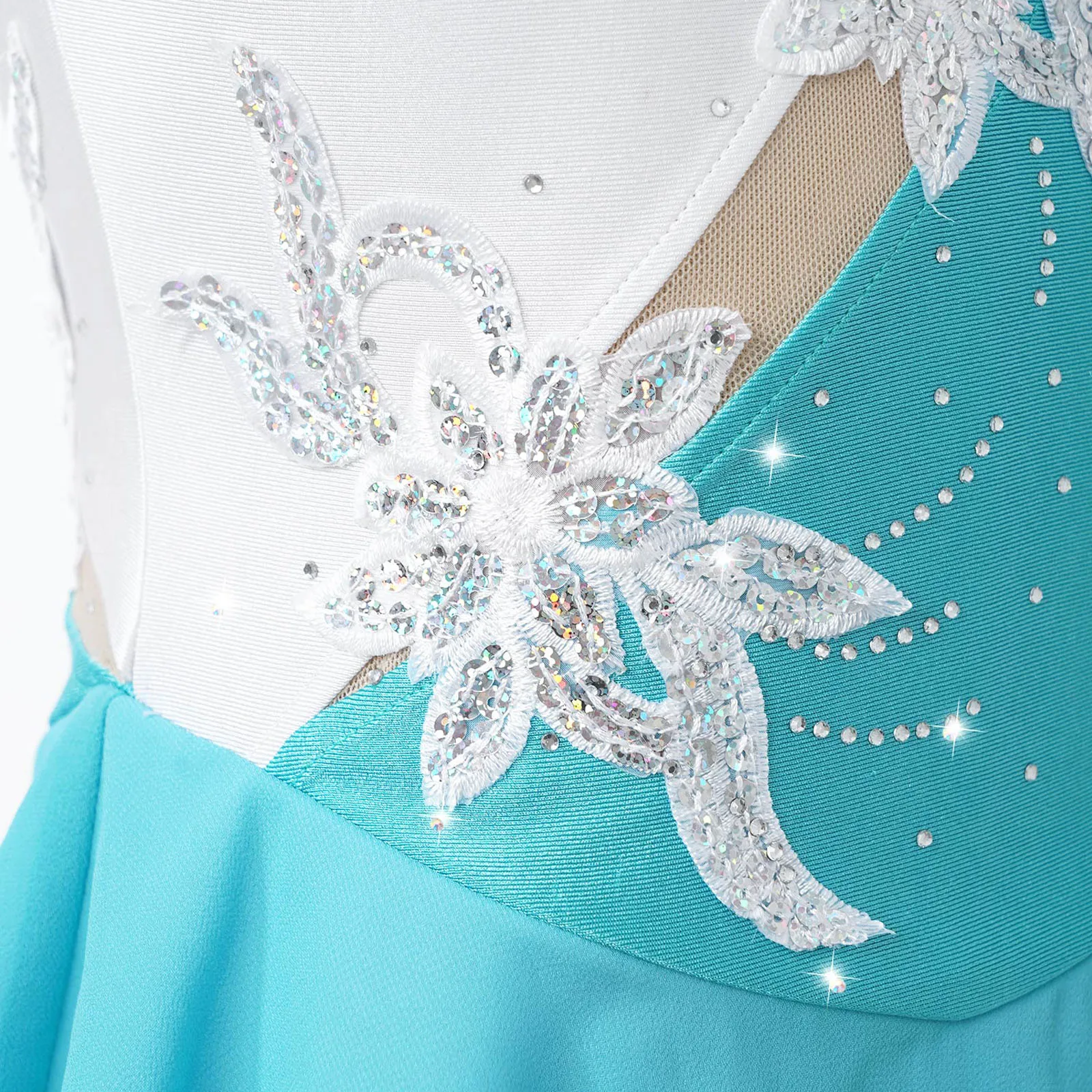 Kids Girls Ice Skating Clothes Sequins Floral Ballet Gymnastics Leotard Figure Skating Dress for Dance Competition Stage Costume