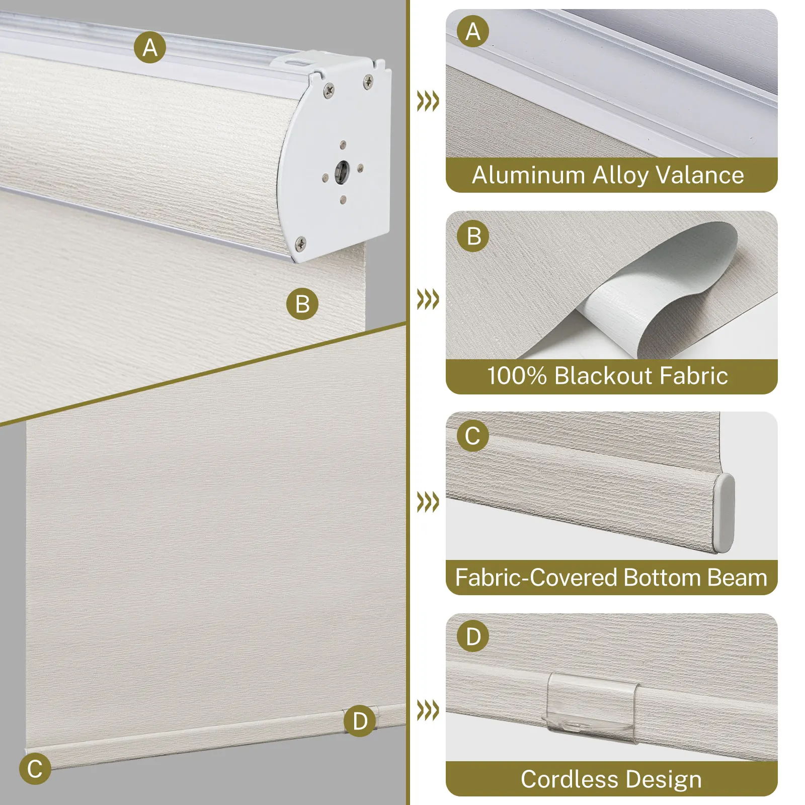 Беспроводные рулонные шторы Moonice 100% затемняющие изоляционные водонепроницаемые