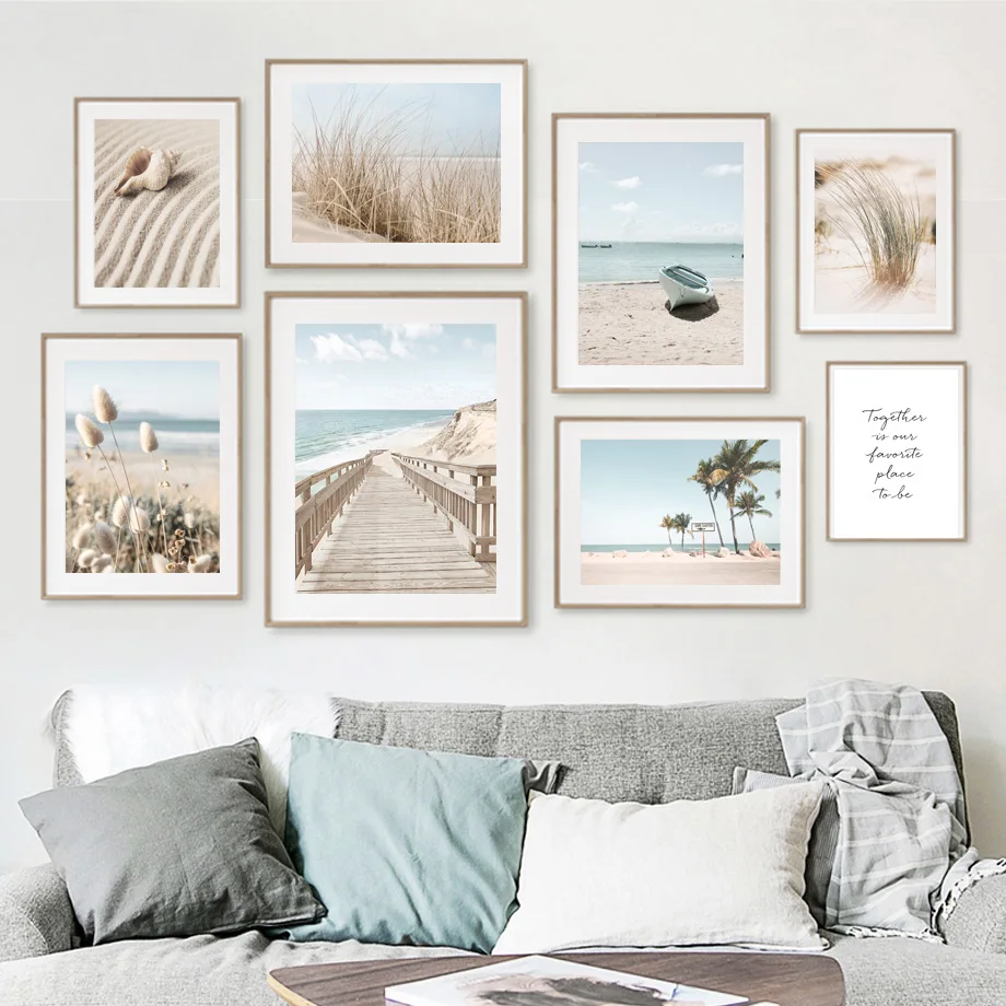 

Ocean Pastel Beach Palm Tree Grass Trestle Conch Wall Art Canvas Painting Posters And Prints Wall Pictures For Living Room Decor
