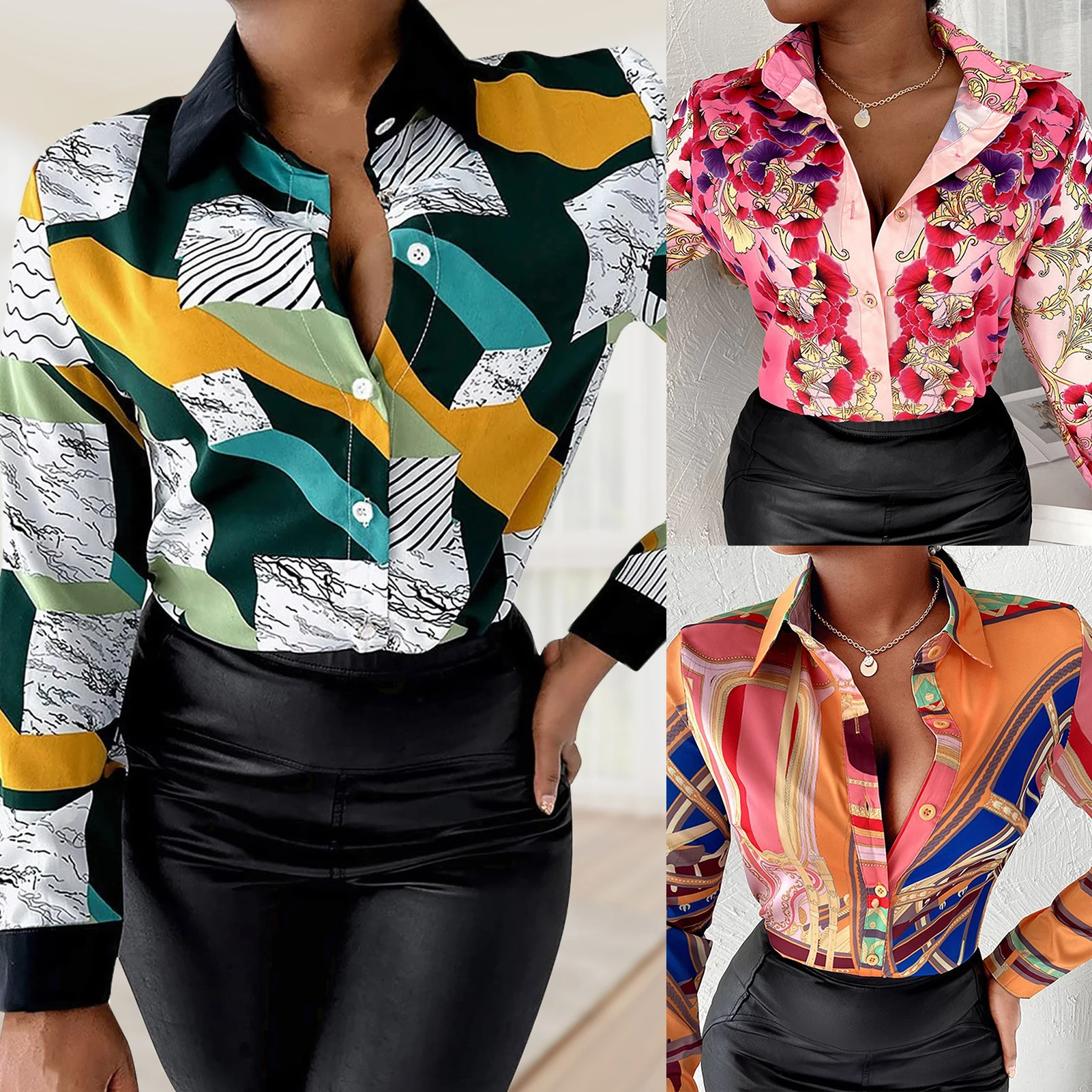 

Блузка женская однобортная с длинным рукавом и принтом, Y2k