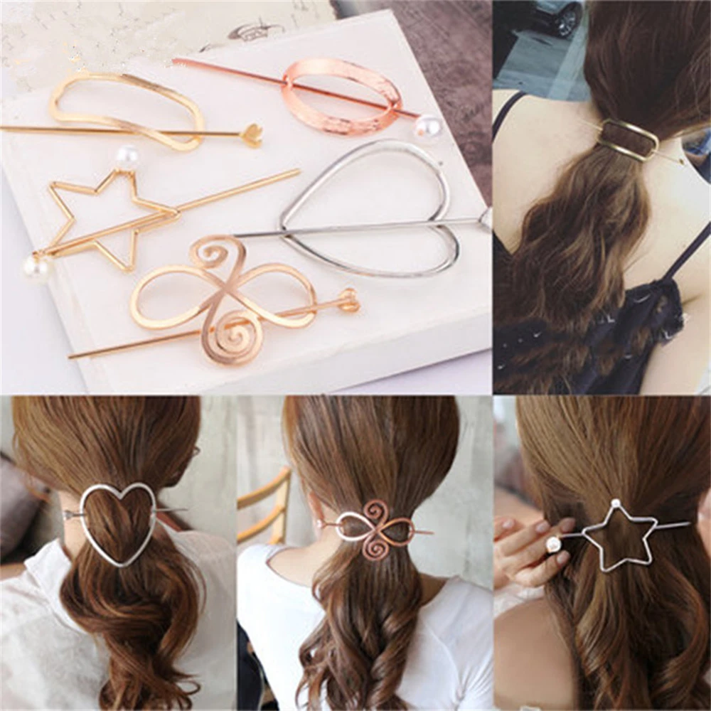 

Metal Women Hair Clip Heart Star Round Oval Geometric Hair Sticks Female Ponytail Hairpins Female Lady Hair Jewelry Accessories