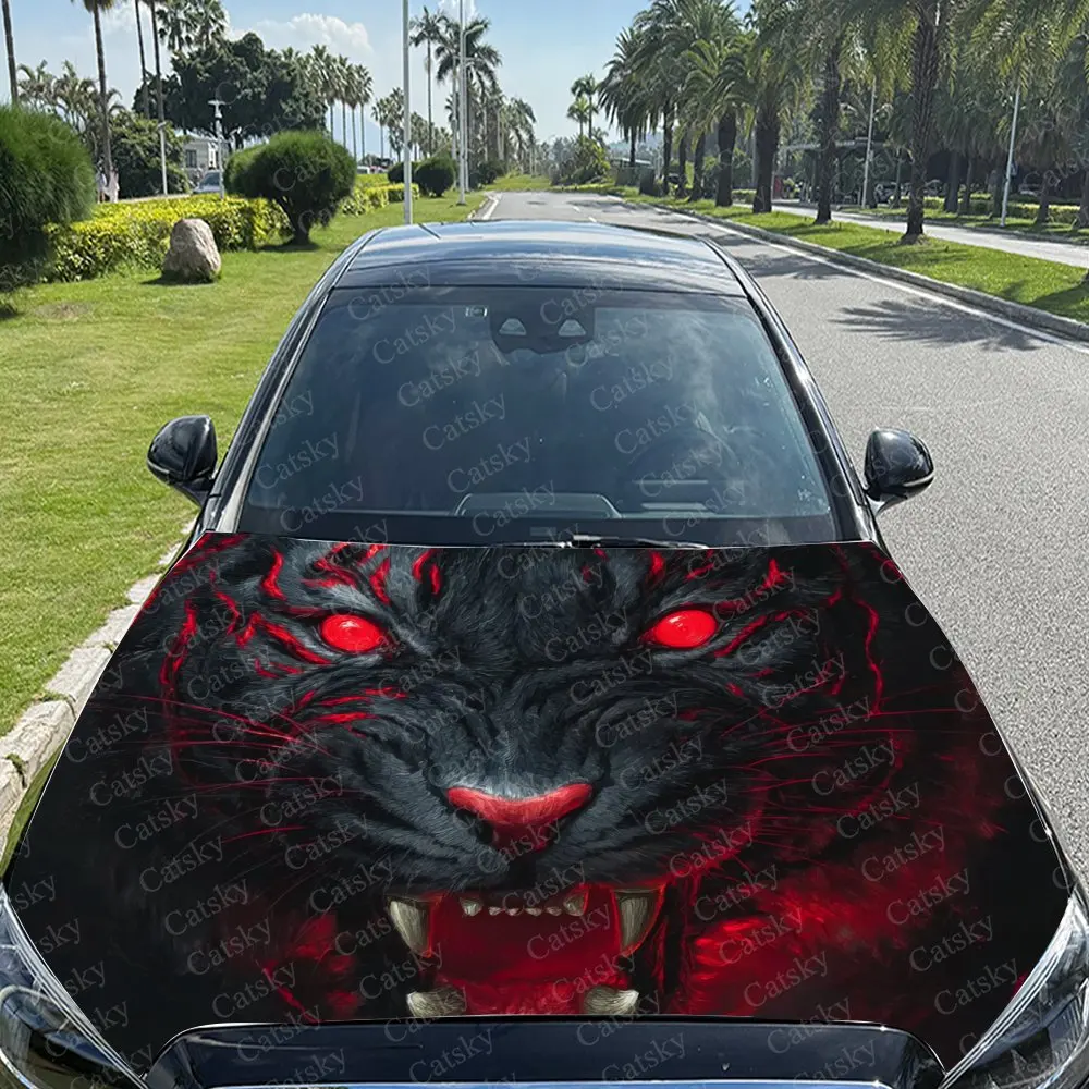 Фото Автомобильная пленка Roaring Red Eyes Black Tiger, наклейка на автомобиль, наклейка на автомобиль, обертка для грузовика, обертка на капот №3
