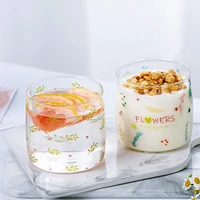 flower glass coffee cup clear jar drinking cups milk yogurt cups home office drinking glasses heat resistant mug