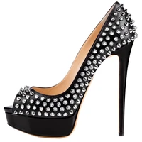 women stiletto thin high heel rivet pumps peep toe platform sexy evening party dress shoe fashion ball summer lady heel 7 i pu 2