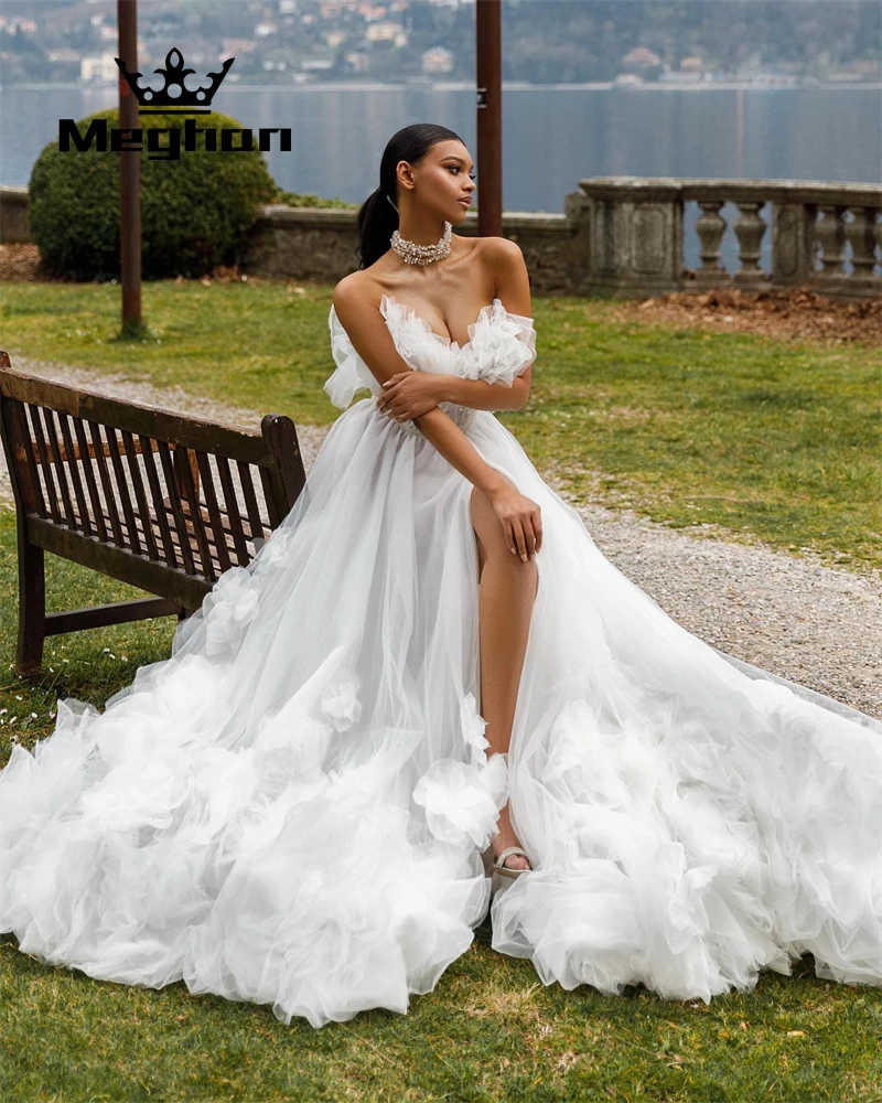 

Strapless Wedding Dresses For Women 2023 Ruffles Puffy Ball Gown High Slit Bridal Gowns Custom Vestidos Robe De Bal