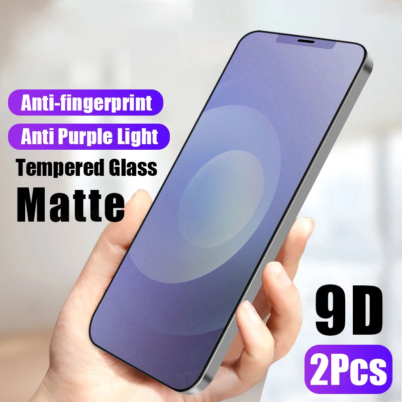 

2Pcs Full Cover Anti Blue Ray Matte Tempered Glass for IPhone X XS XR 11 12 13 14 Pro Max Mini Screen Protector Anti Fingerprint