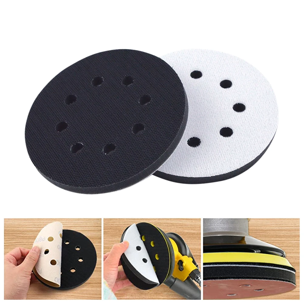 

5 Inch 8 Holes Sponge Interface Pad Soft Density Hook Sanding Pads Backing Plate Sander Polishing Grinding Abrasive Tools 2Pcs