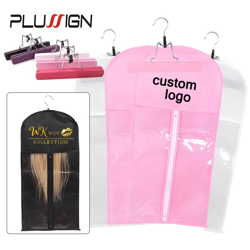 Custom Your Own Name And Logo Wig Storage Bag With Hanger Pink Hair Package Protable Wig Bags For Hair Extension Wigs 5Sets/Lot