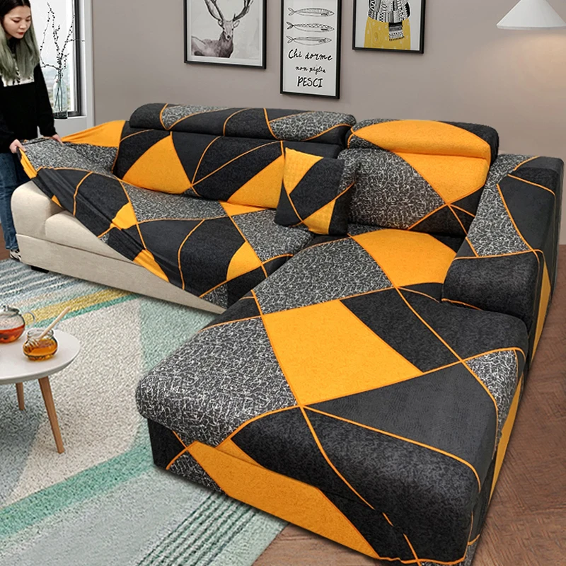 

Elastic Sofa Cover Slipcovers Geometry L-Shaped Corner Sofa Cover for Living Room Armchair Sofa Couch Covers 1/2/3/4 Seater
