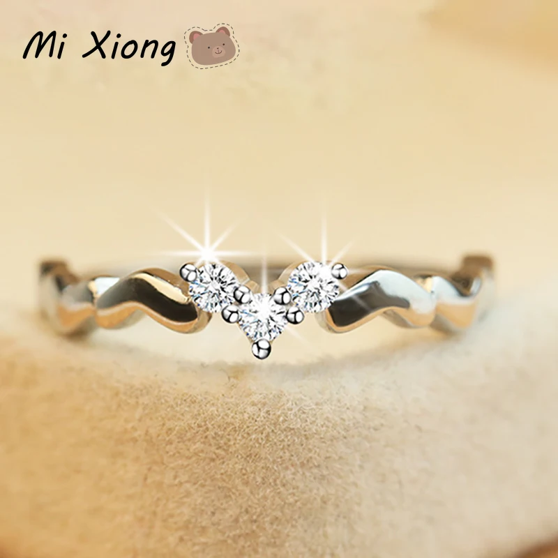 

Mi Xiong s925 sterling silver wave heart-shaped micro-set diamond ring shines ladies charm anniversary engagement ring