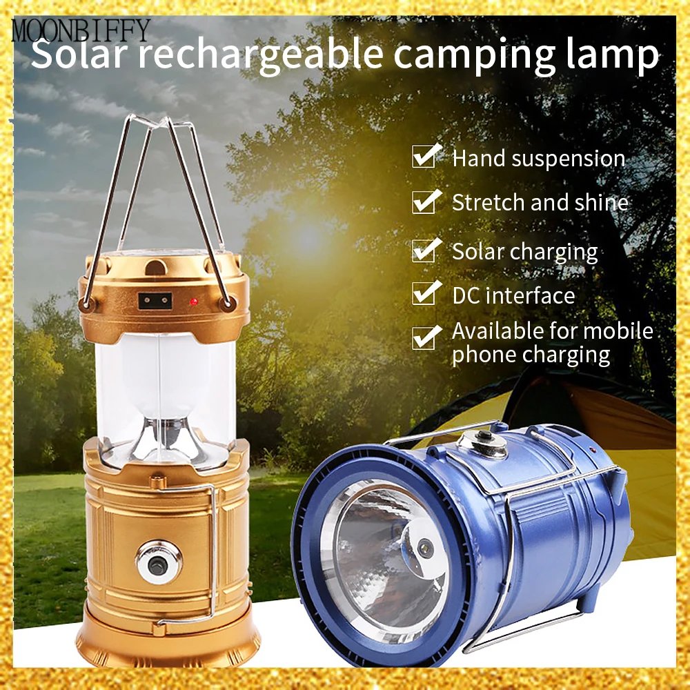 

3-In-1 Camping Lantern Solar Power 2 LED Light Source Poweful Portable Outdoor Tent Light Lamp LED Flame Lantern Flashlights