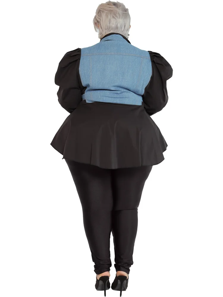 Plus Size Two Piece Outfits Women Solid Patchwork Puff Sleeve Leggings Sets Fashion Matching Suit Whol 3xl 4xl 5xl 6xl