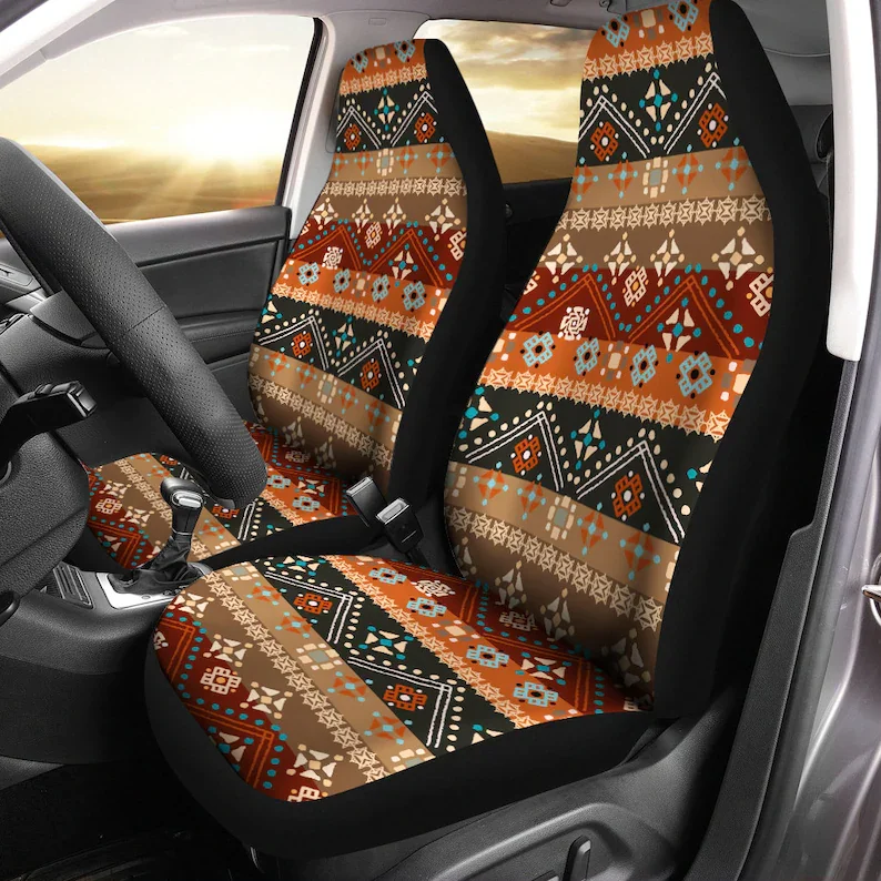 

Brown Black Aztec Boho Car Seat Covers(1 pair), Bohemian universal seat covers, Ethnic Car Seat Protector, car seat upholstery,
