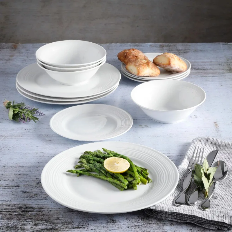 

Everyday Embossed 12-Piece White Dinnerware Set