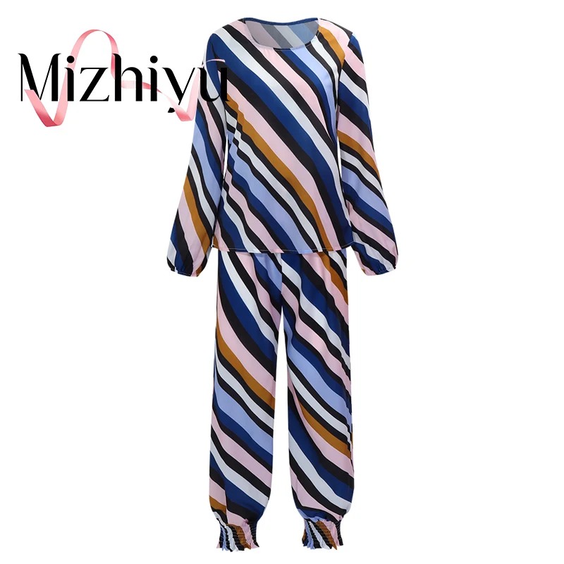 

Новинка 2022, модная женская спортивная одежда, повседневный костюм в полоску с длинным рукавом, осенне-зимний свитшот и брюки, хлопковая Дома...