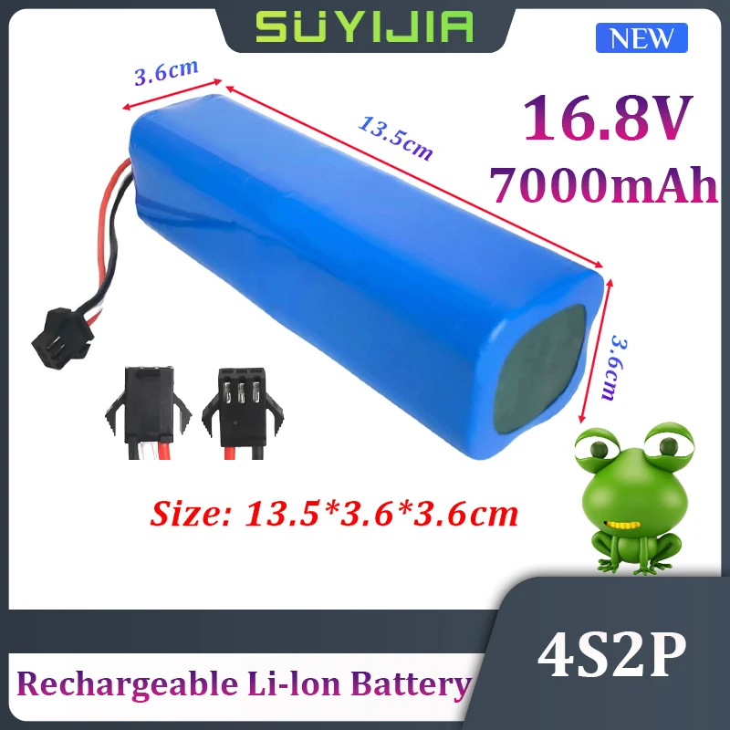 

16.8V 18650 Rechargeable Li-ion Battery 4S2P Actual Capacity 7000mAh for Robot Vacuum Cleaner Accessories Battery Replacement