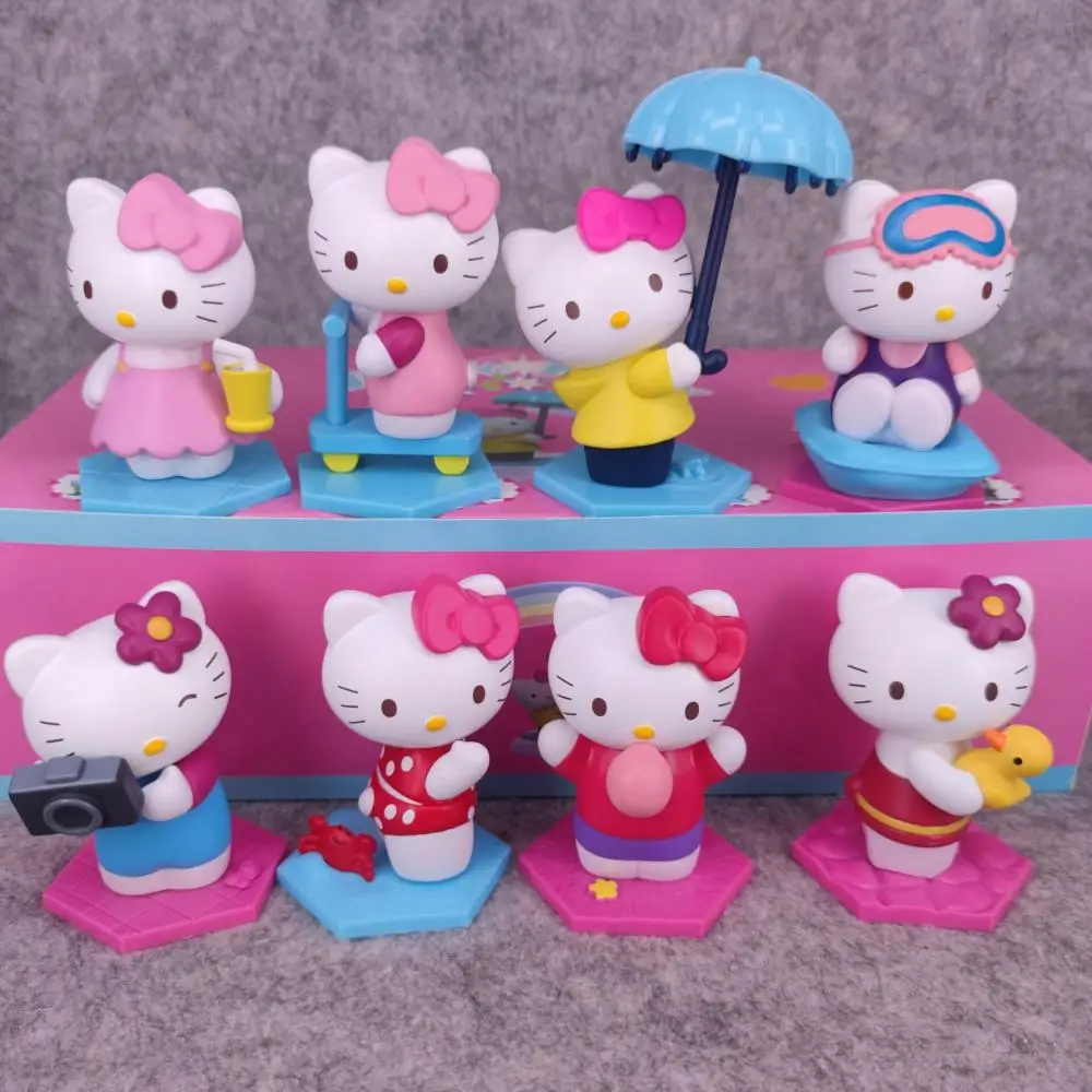 

Sanrio Figure Hello Kitty Summer Hawaii Beach Scene Toy Anime Figures Cartoon Kawaii Model Set of Toys Gifts for Girls Children
