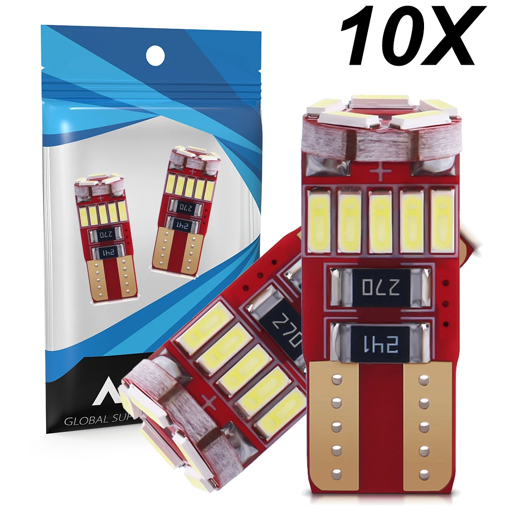 

10x W5W T10 светодиодный CANBUS без ошибок 5W5 168 12V 800Lm сверхъяркая внутренняя сторона автомобиля фотосессия 194 4014 15SMD автомобильная лампа белый Янтарный красный
