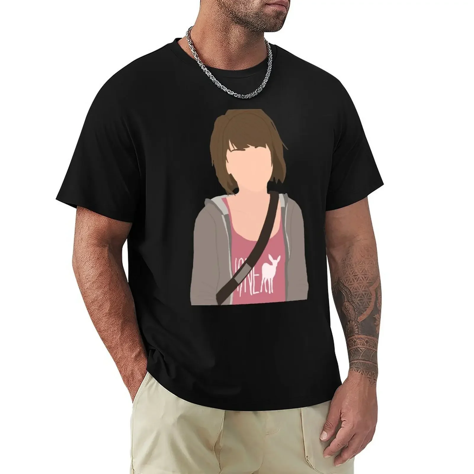 Фото Life is Strange Max Caulfield Sticker T-Shirt быстросохнущая футболка на заказ футболка с рисунком Мужская футболка черные футболки для мужчин №3