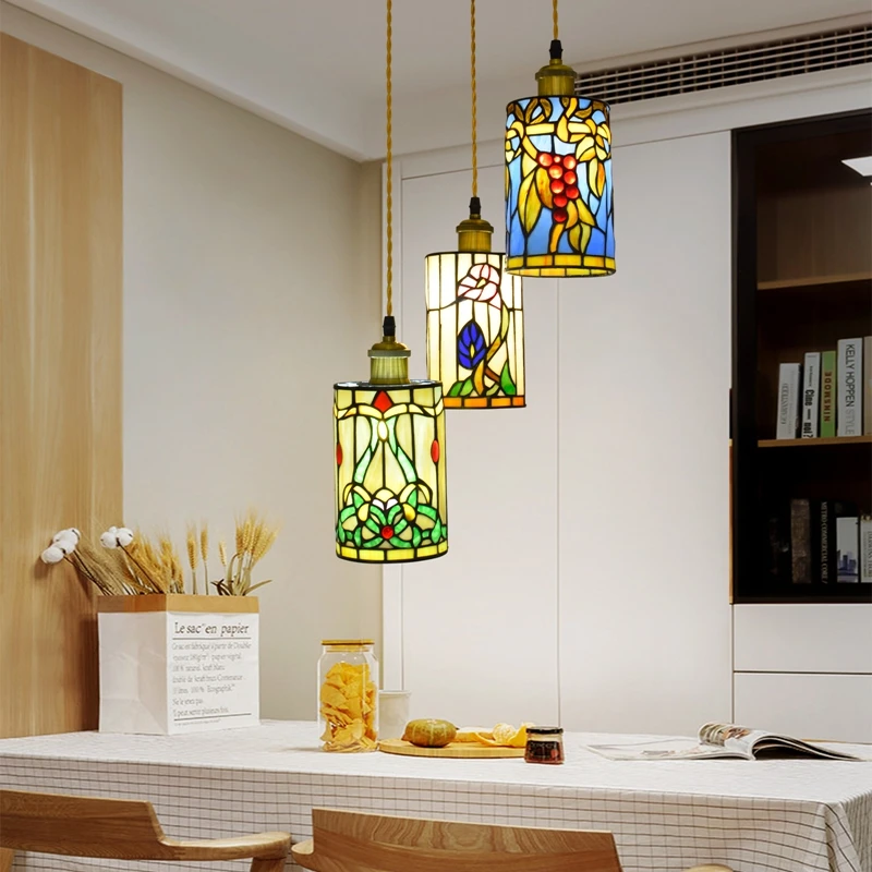 

Idyllic countryside vintage creative art stained glass bedside line chandelier restaurant hotel bar staircase hallway light