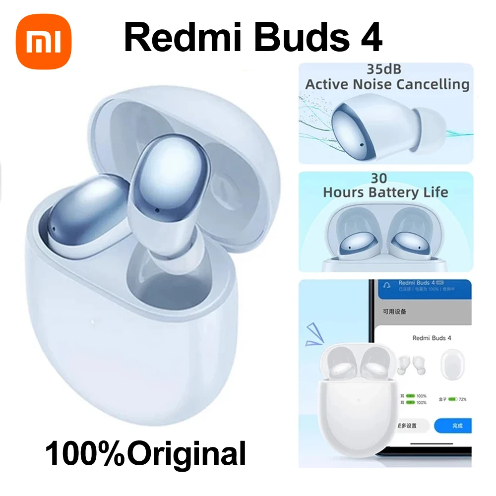 Xiaomi Redmi Buds 4 TWS Wireless Earphone Bluetooth 5.2 Noise Cancelling Mic Headphone Gaming Headset With Mic Low Delay