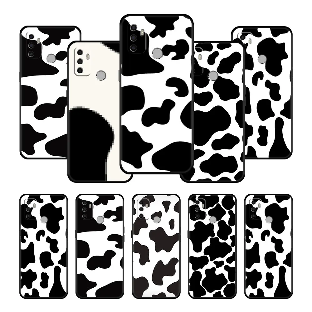 

White Black Cow Pattern Phone Case Cover for Oppo A74 A93 A54 A53 A16 A15 A9 A5 A52 A5s Casing Back Black Print Bag Thin Soft