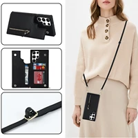 crossbody leather zipper wallet phone case for samsung galaxy s22 ultra s21 s20 fe s10 s9 plus note 20 10 9 pro lanyard cover