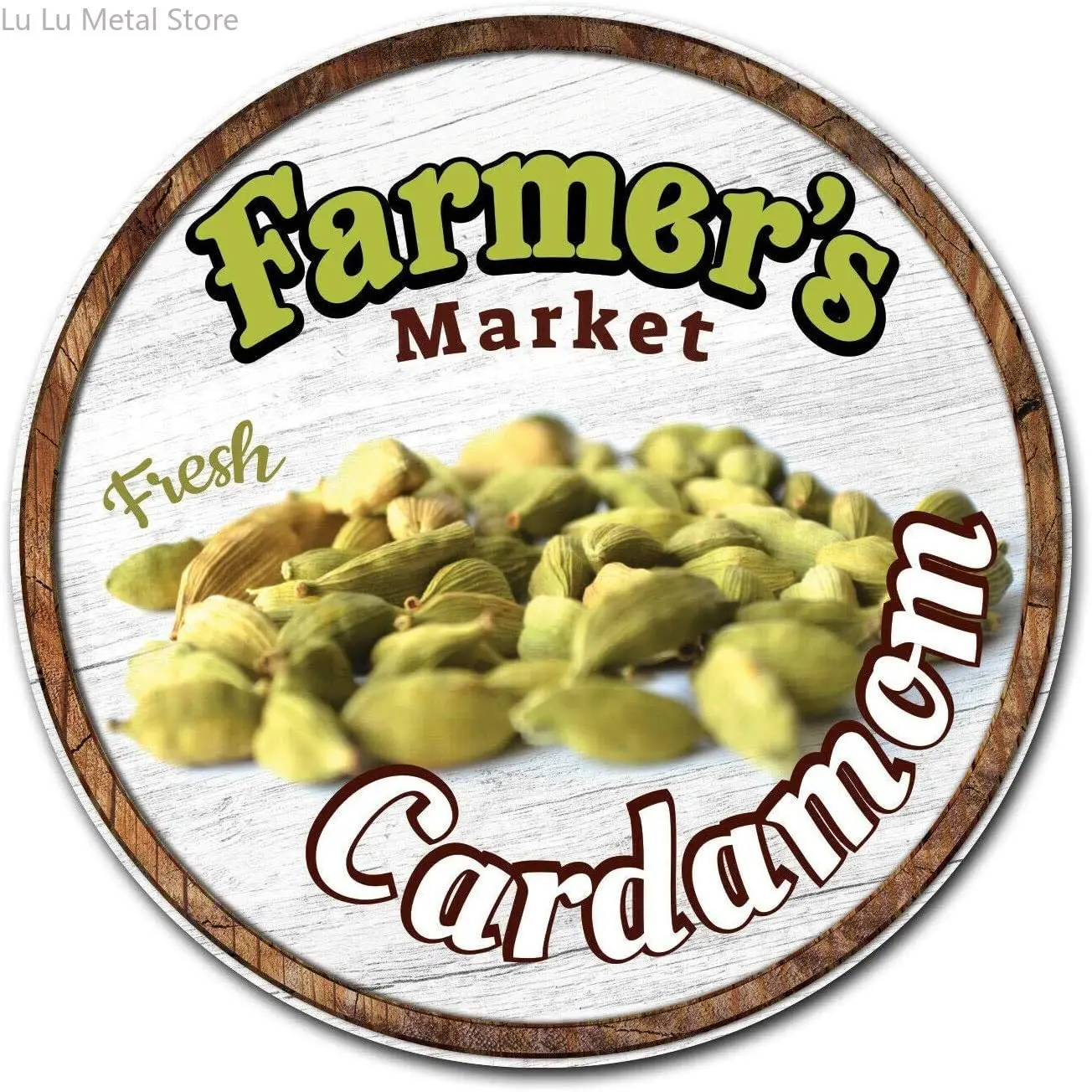 

Фермерский рынок, Круглый кардамон, круглая металлическая жестяная вывеска, подвесная доска диаметром 12 дюймов, настенное украшение