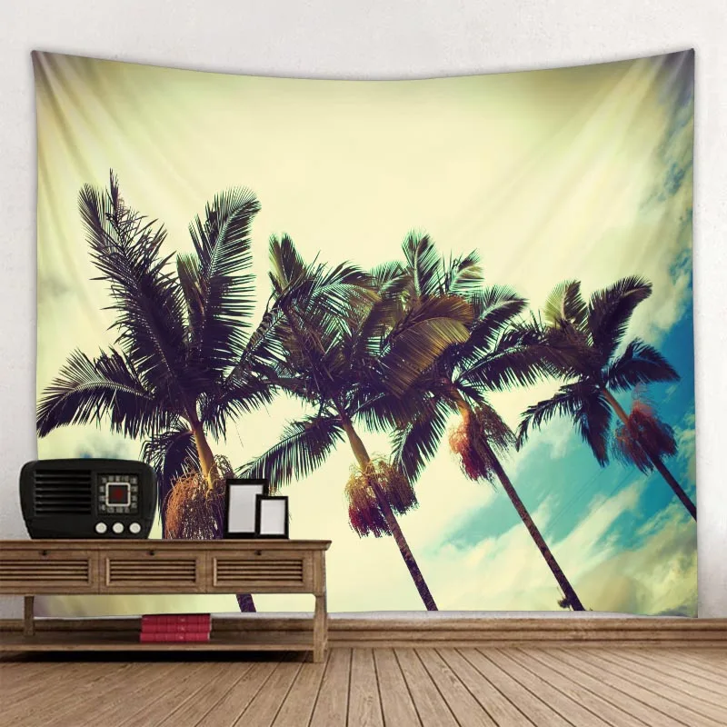 

Retro Coconut Tree Landscape Tapestry European and American Art Wall Hanging Mandala Home Decor Hippie Bohemian Beach Mat Sheet