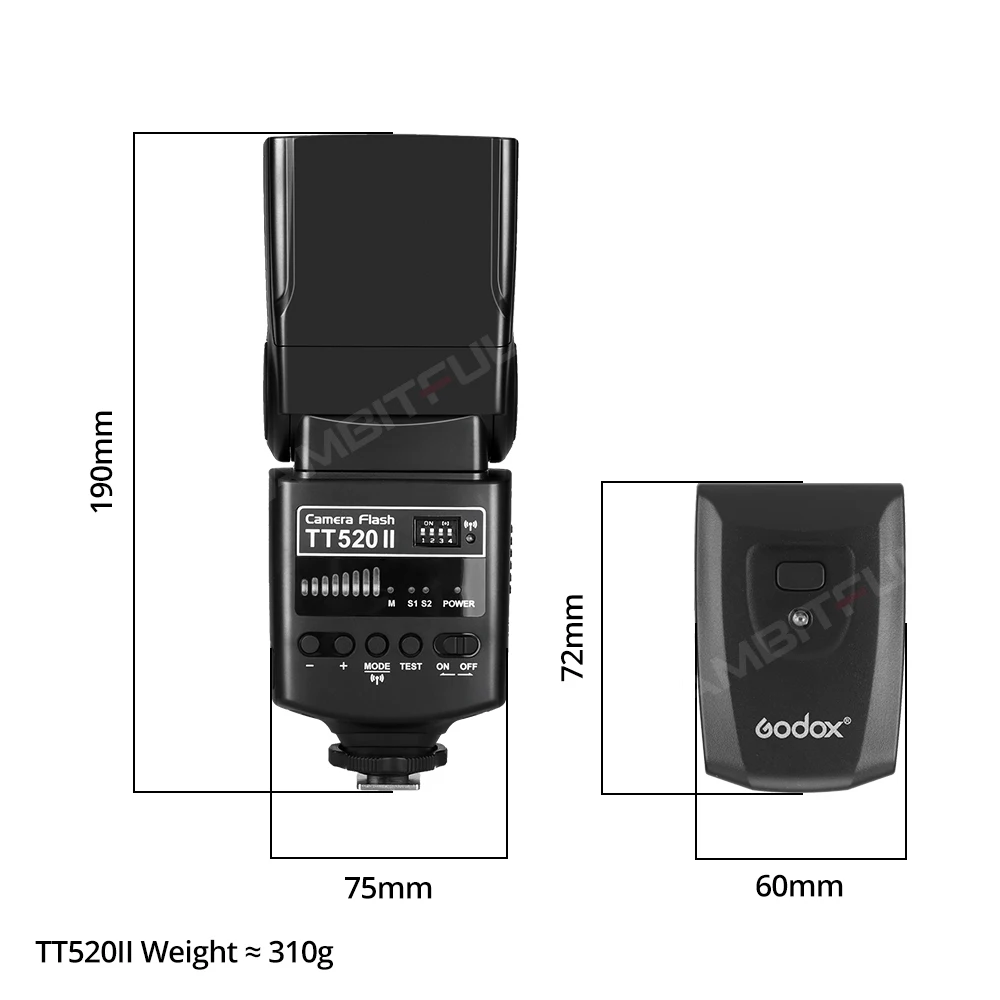 Фото Вспышка камеры Godox TT520II со встроенным беспроводным сигналом 433 МГц для зеркальных камер Canon Nikon Pentax Olympus №3