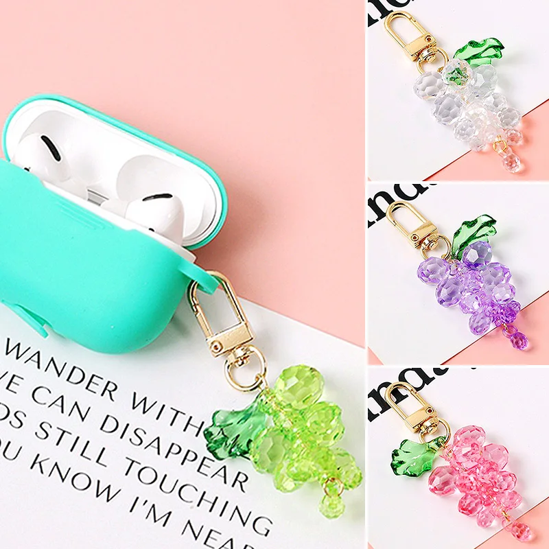 

1PC Cute 3D Grapes Strass Rhinestone Keychain Plastic Fruit Tassel Charm Pendant Crystal Pompom Car Keychain Accessories