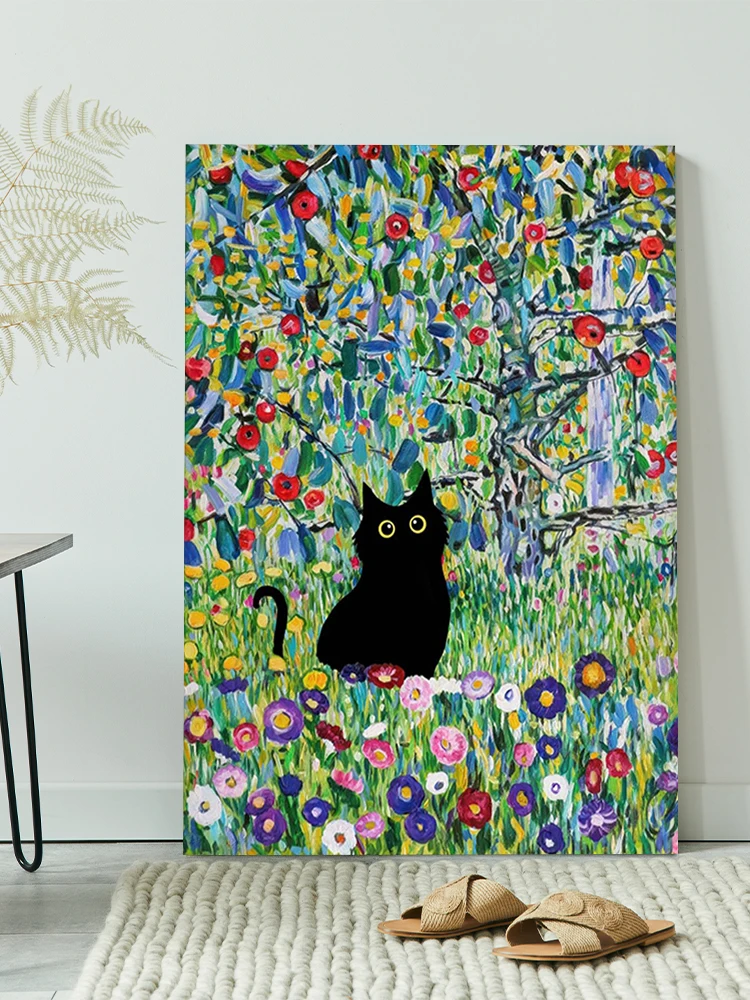 

Садовый постер с кошачьим принтом, постер с цветами и кошками, искусство с котом, цветочный принт, Забавный принт с кошкой, забавный подарок, Постер для домашнего декора
