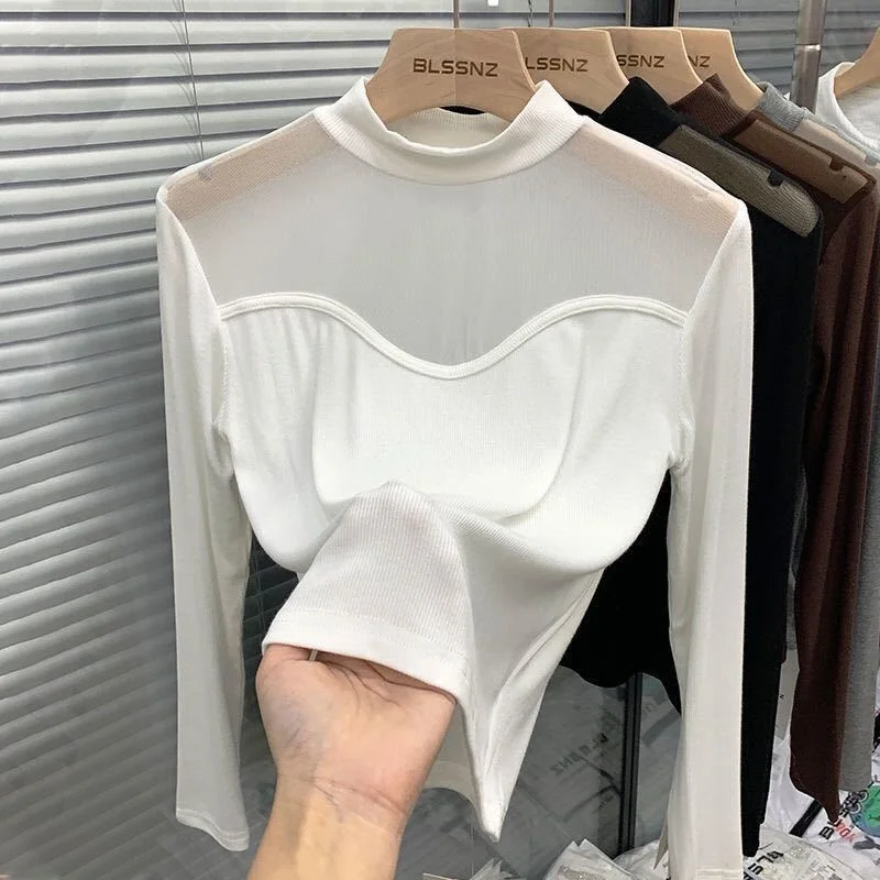 Европейская блузка с полувысоким воротником для женщин на осень и зиму новинка