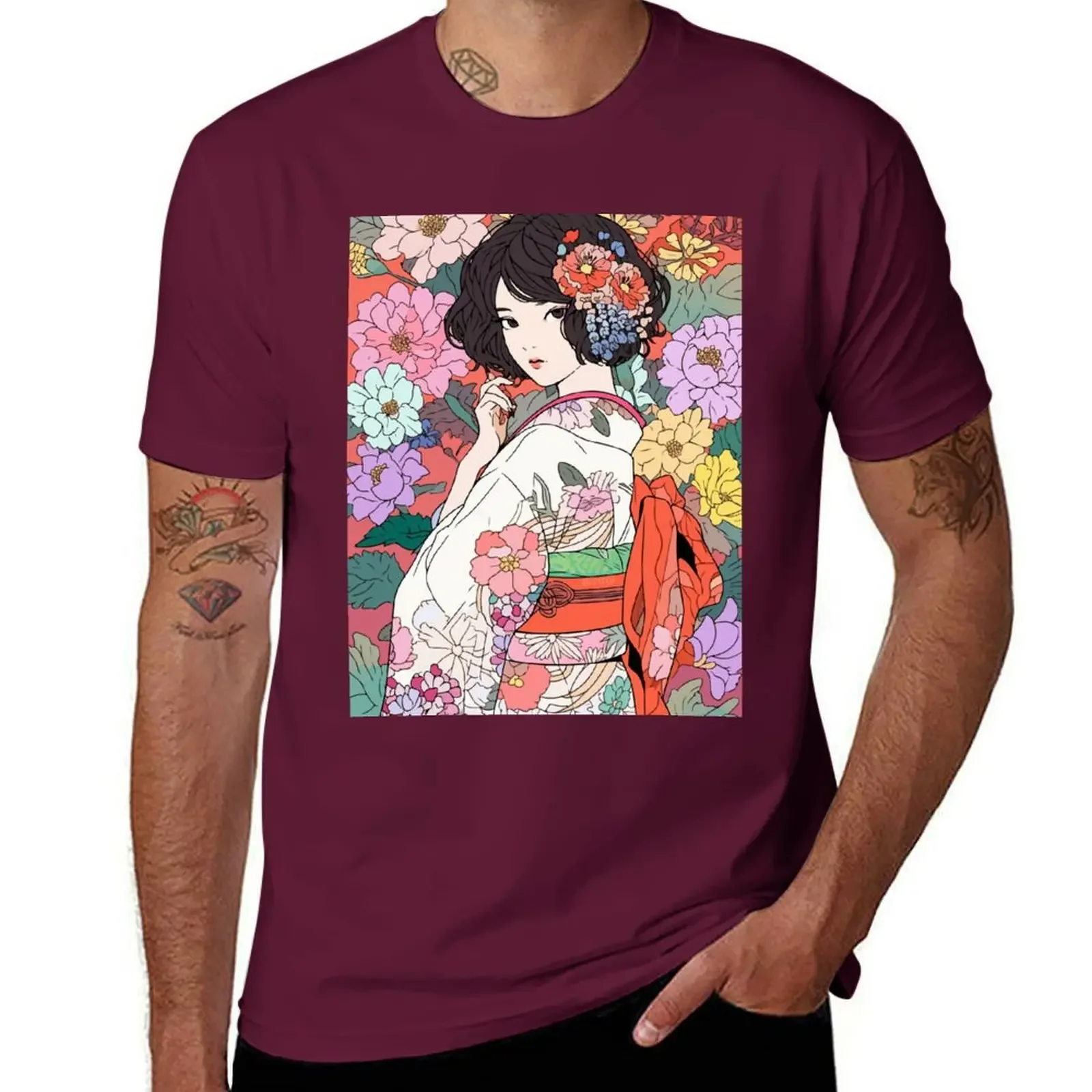 Kawaii кимоно для девочек с цветами японское аниме художественная Футболка Блузка