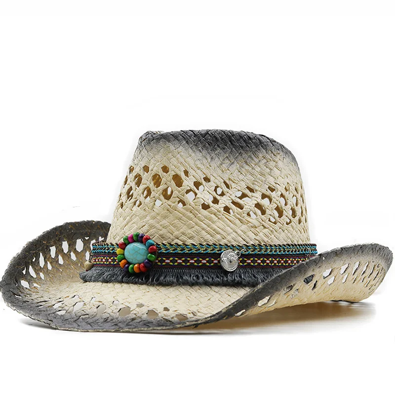 

Женская/мужская соломенная ковбойская шляпа, плетеная ковбойская шляпа ручной работы, в западном стиле, с бахромой, летняя пляжная шляпа, 100%