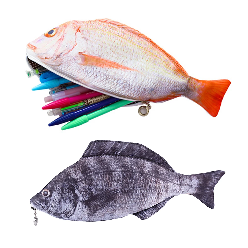 

Casual Fish Shape Pencil Case Boys Girls Gift With Hook Large Capacity Makeup Bag For School Funny Toiletry Coin Purse Students