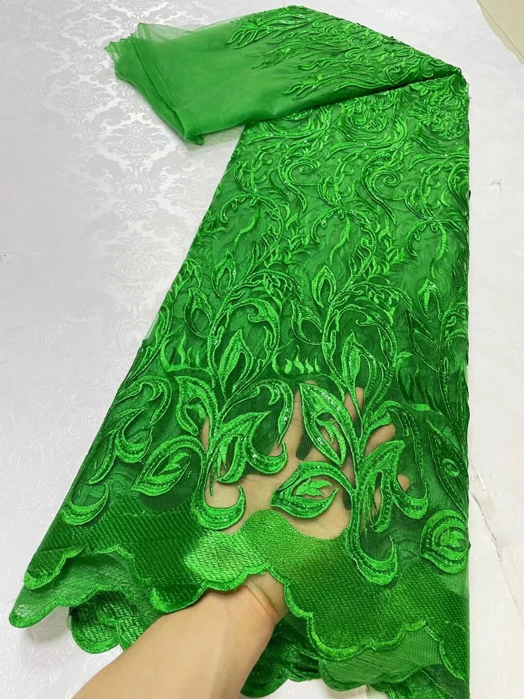 

2024High Quality African Nigerian Lace Fabric Embroidery Tulle Pure Wedding Party Dress Guipure SequinsFor Sewing Beads 5yards